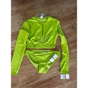 Michael Kors limeade green long sleeve bikini set size small new with tags